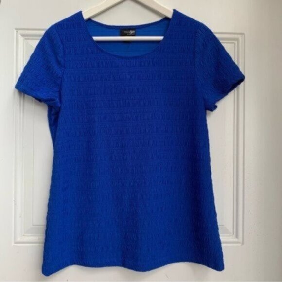 NWT Dead Stock Vintage Cobalt Blue Textured Short Sleeve T-Shirt Women's Medium - Picture 1 of 6